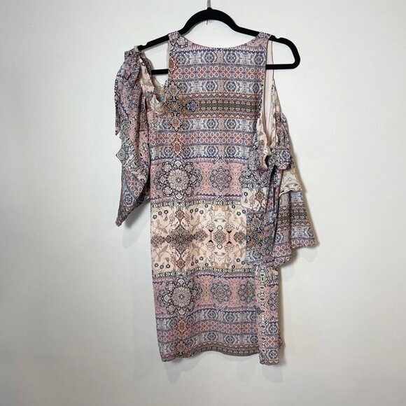 Parker Womens Cold Shoulder Shift Cocktail Mini Dress Multi XS Lined Printed NWT - Picture 4 of 11